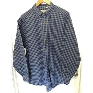 L. L. Bean Men’s Sleeve Blue Check Button Up Shirt Size‎ Large 100% Cotton OKR92